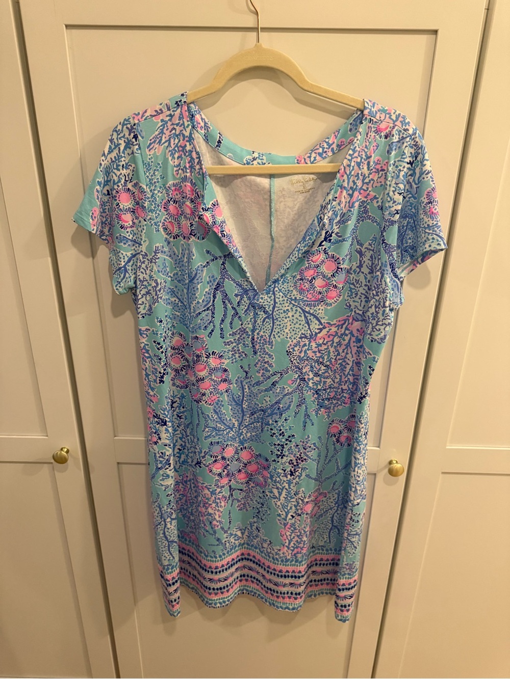 Lilly Pulitzer Aqua & Pink Floral V-Neck Swim Coverup